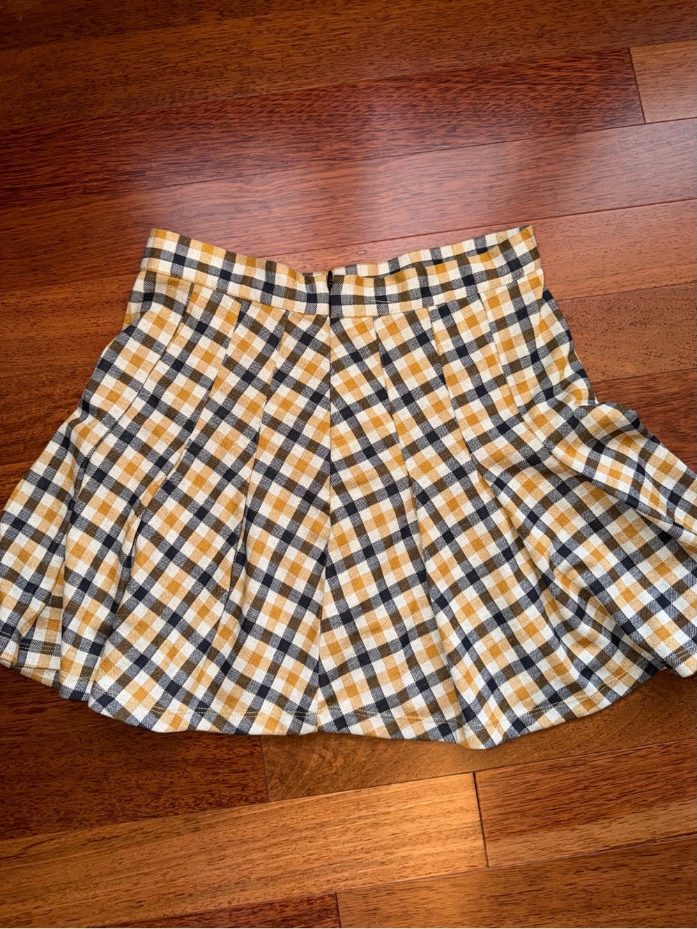 Free People Mustard, Black & White Plaid Skater Skirt - Picture 3 of 7